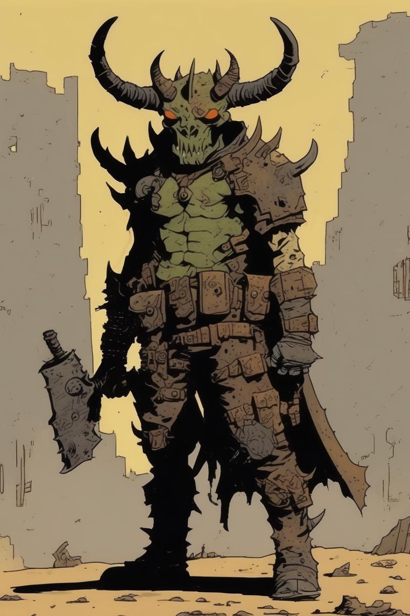 00365-2957606915-_lora_Mike Mignola Style_1_Mike Mignola Style - horned demon in post apocalyptic armor with no helmet drawn in the style of comi.png